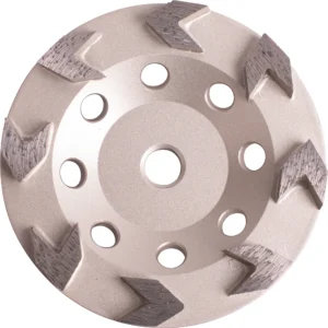 7-inch Arrow Segment Diamond Grinding Cup Wheel with 5/8-11 thread for concrete coating removal.