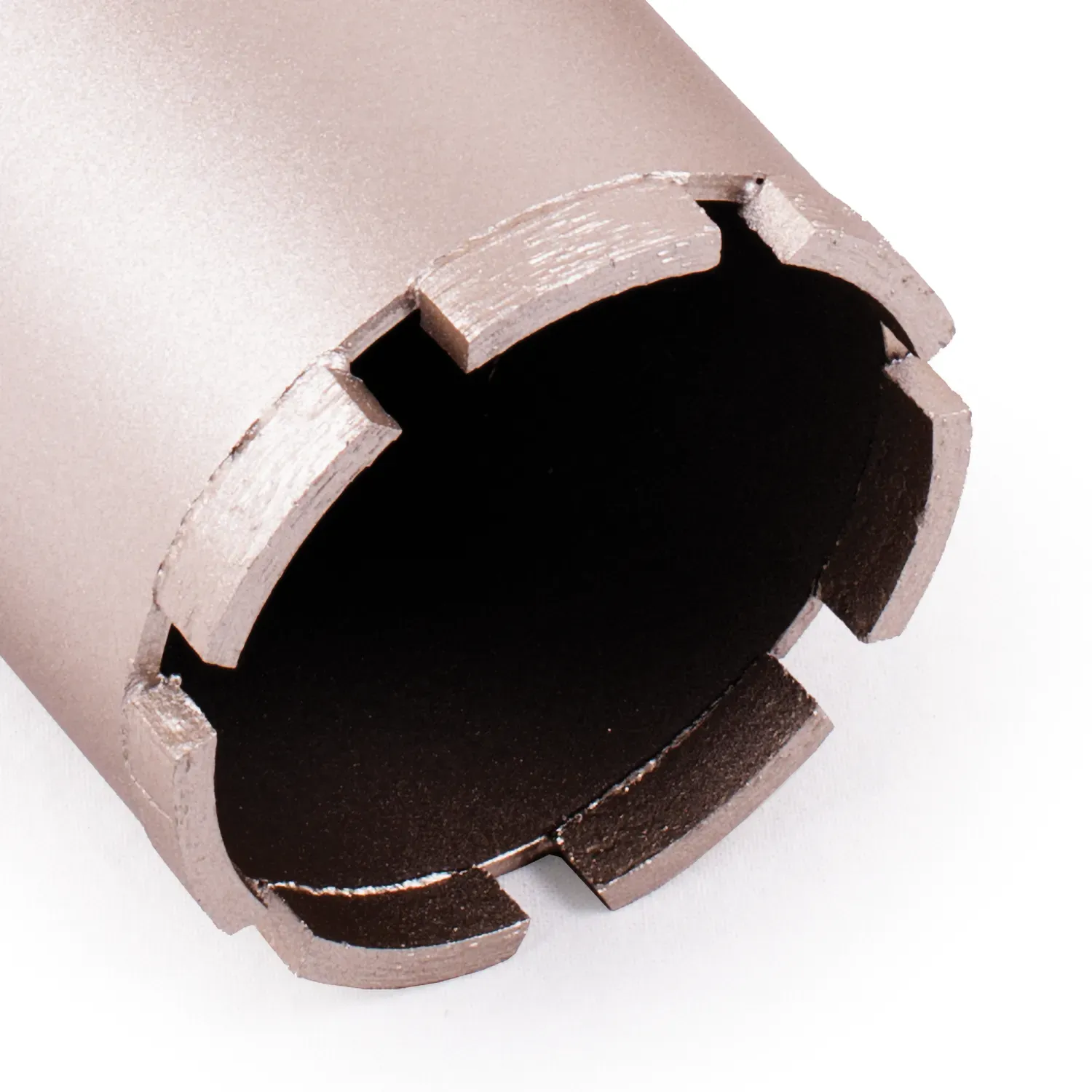 Diamond Vantage X300 Concrete Wet Diamond Core Drill Bit 3 Extreme close-up looking into the barrel and 8mm diamond cutting segments of the X300 Concrete wet core bit.
