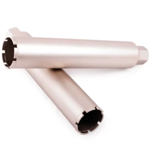 Two X300 Concrete Premium wet diamond core drill bits crossed on a white background, displaying the full 14-inch barrel length.