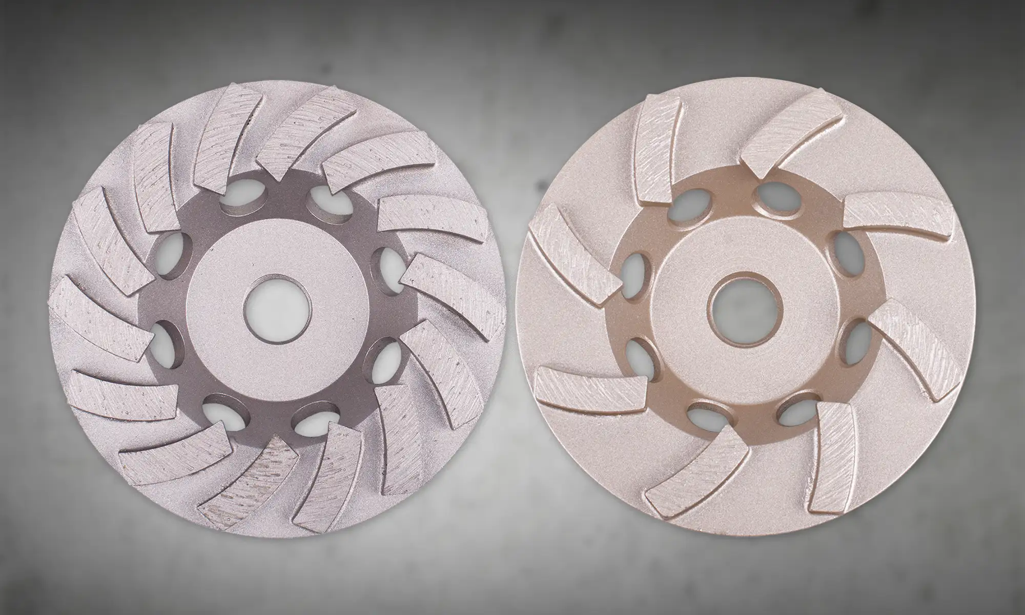 Diamond Vantage X100 Concrete Turbo Grinding Cup Wheel 5 Side-by-side comparison of double row and single row diamond grinding cup wheels, showing segment density for concrete floor preparation