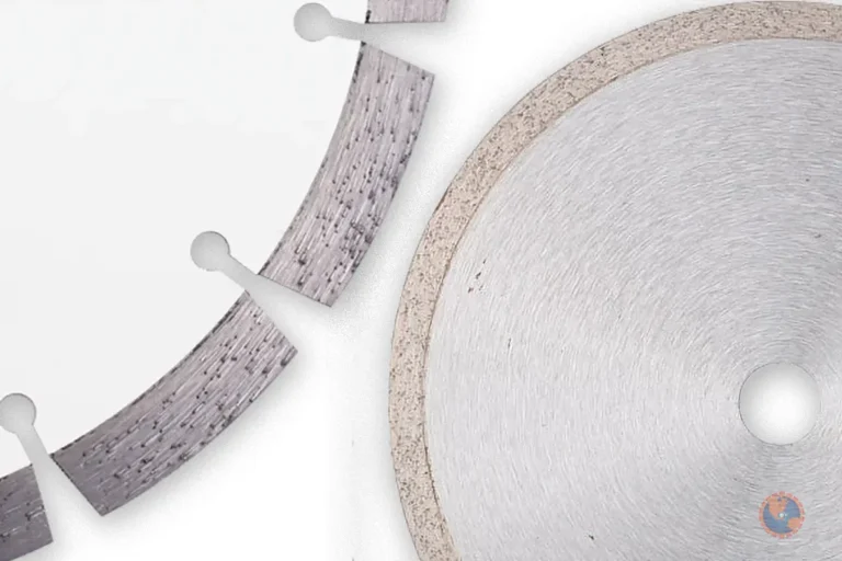 Close-up of segmented and continuous rim diamond blades on a white background, featuring the Diamond Blade Planet logo watermark in the corner.