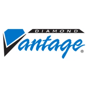 Diamond Vantage logo with blue script and black diamond shape