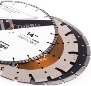 3 diamond saw blades stacked to compare