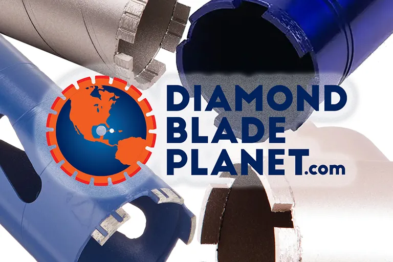 A row of professional diamond dry core bits in various sizes for drilling concrete block